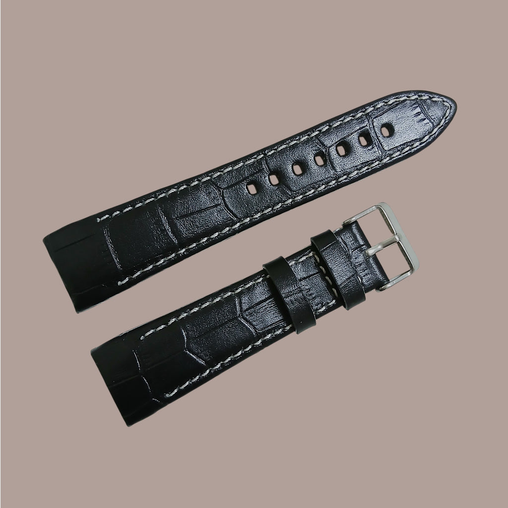 Seiko V175-0CK0 Modeline Uyumlu El Yapımı Siyah Deri Erkek Kol Saati Kayışı Kordonu