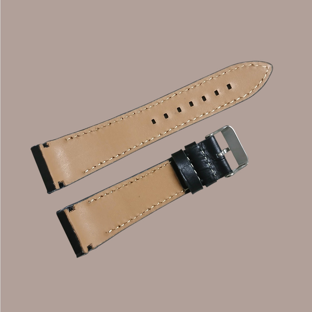 Seiko V175-0CK0 Modeline Uyumlu El Yapımı Siyah Deri Erkek Kol Saati Kayışı Kordonu