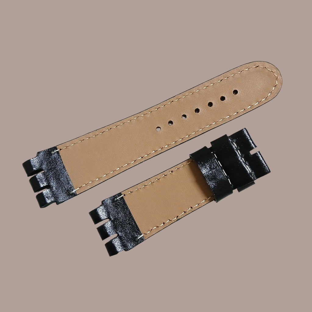 Swatch YOS Modeline Uyumlu El Yapımı Analin Siyah Deri Kol Saati Kayışı Kordonu