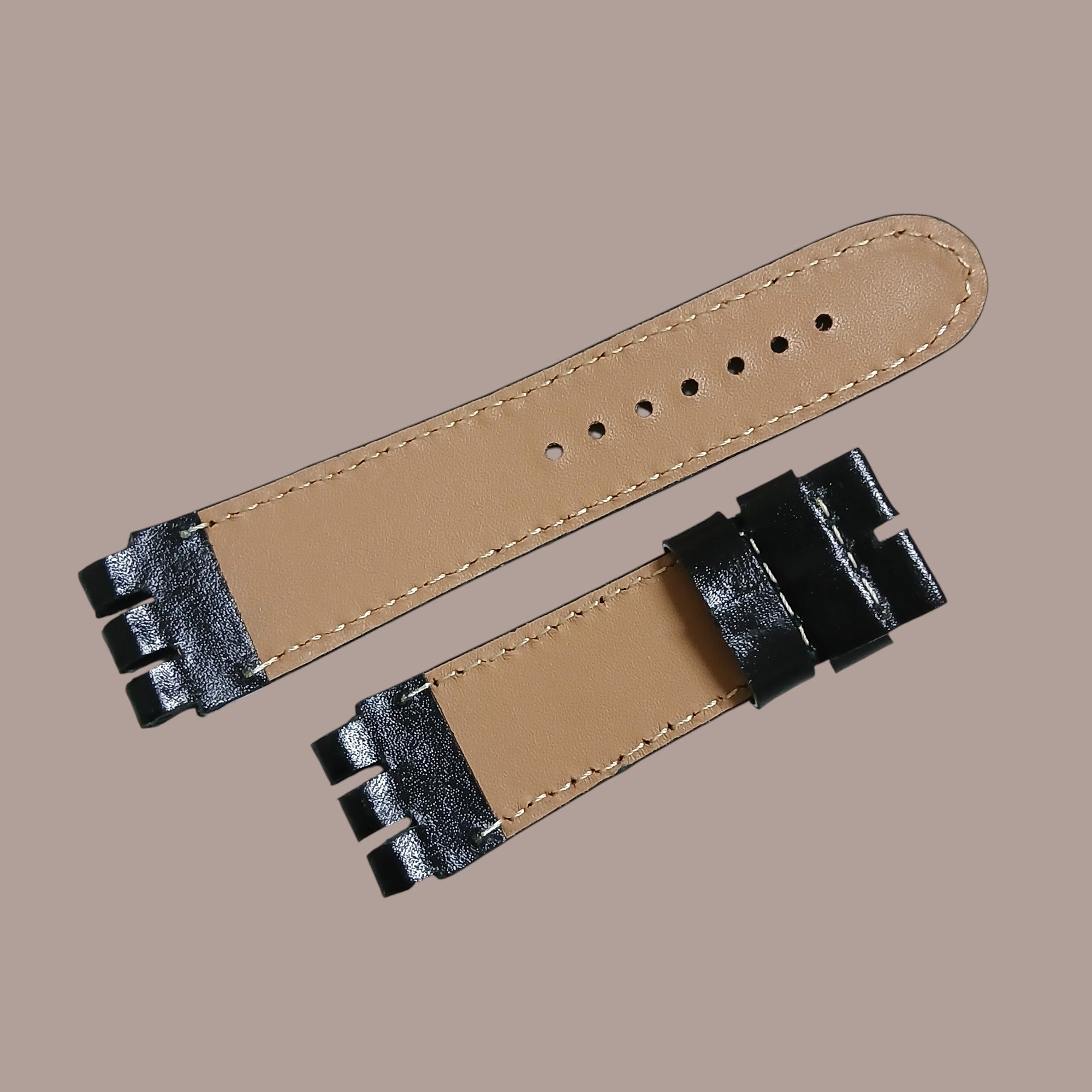 Swatch YOS Modeline Uyumlu El Yapımı Analin Siyah Deri Kol Saati Kayışı Kordonu