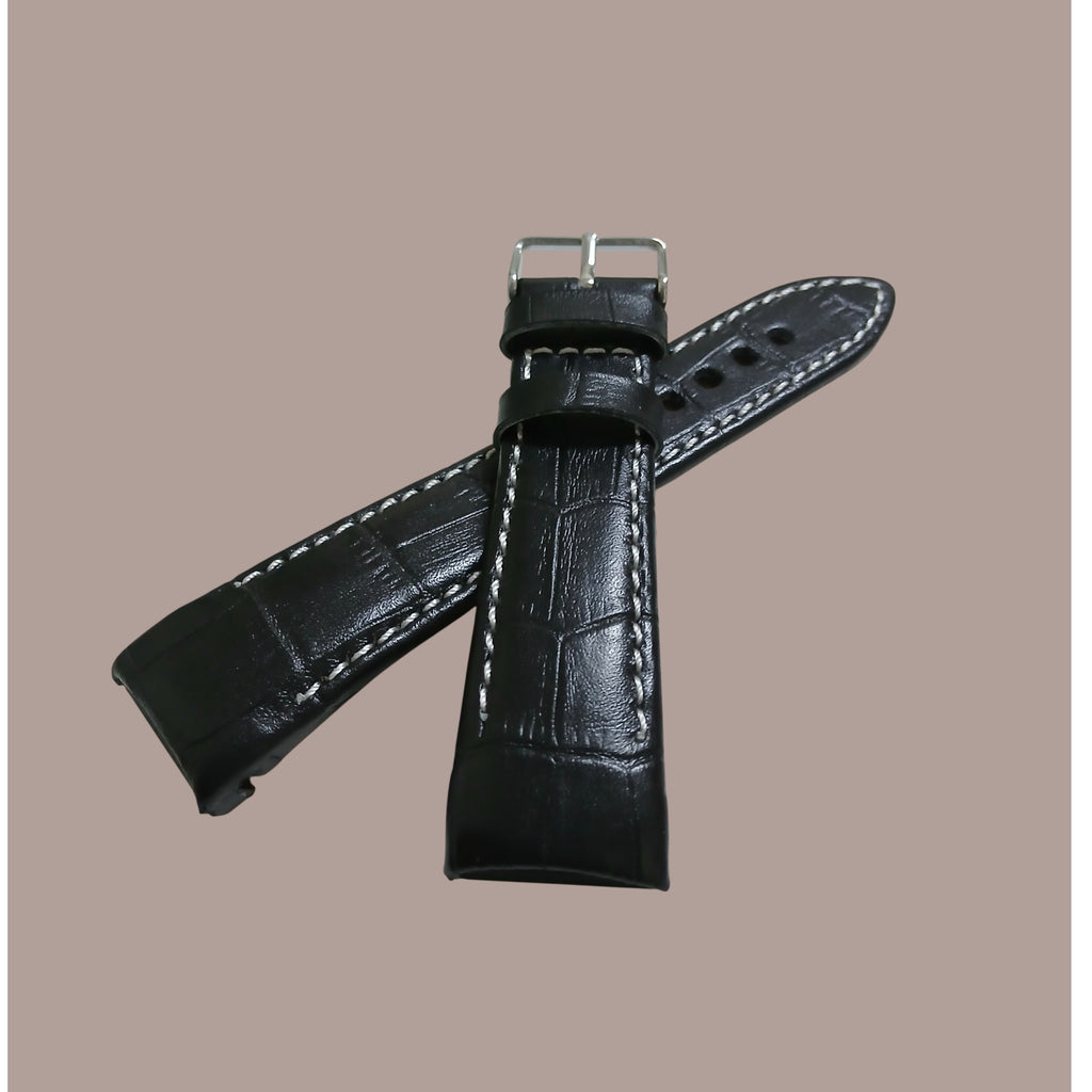 Seiko V175-0CK0 Modeline Uyumlu El Yapımı Siyah Deri Erkek Kol Saati Kayışı Kordonu