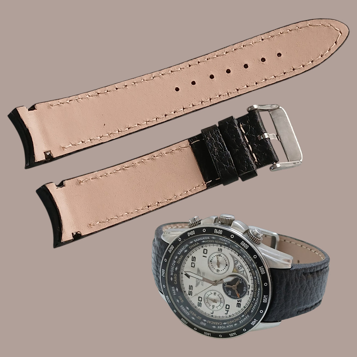 Aviator AVW7770G58 siyah deri saat kordonu