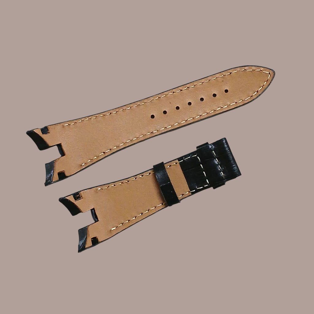 Seiko 7T62-0JS0 Modeline Uyumlu El Yapımı Siyah Deri Erkek Kol Saati Kayışı Kordonu