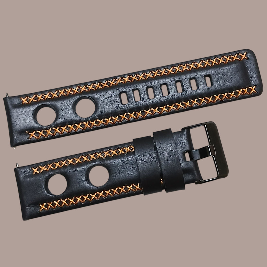 Porsche Uyumlu El Yapımı Siyah Deri Kol Saat Kordonu Kayışı 22mm 24mm