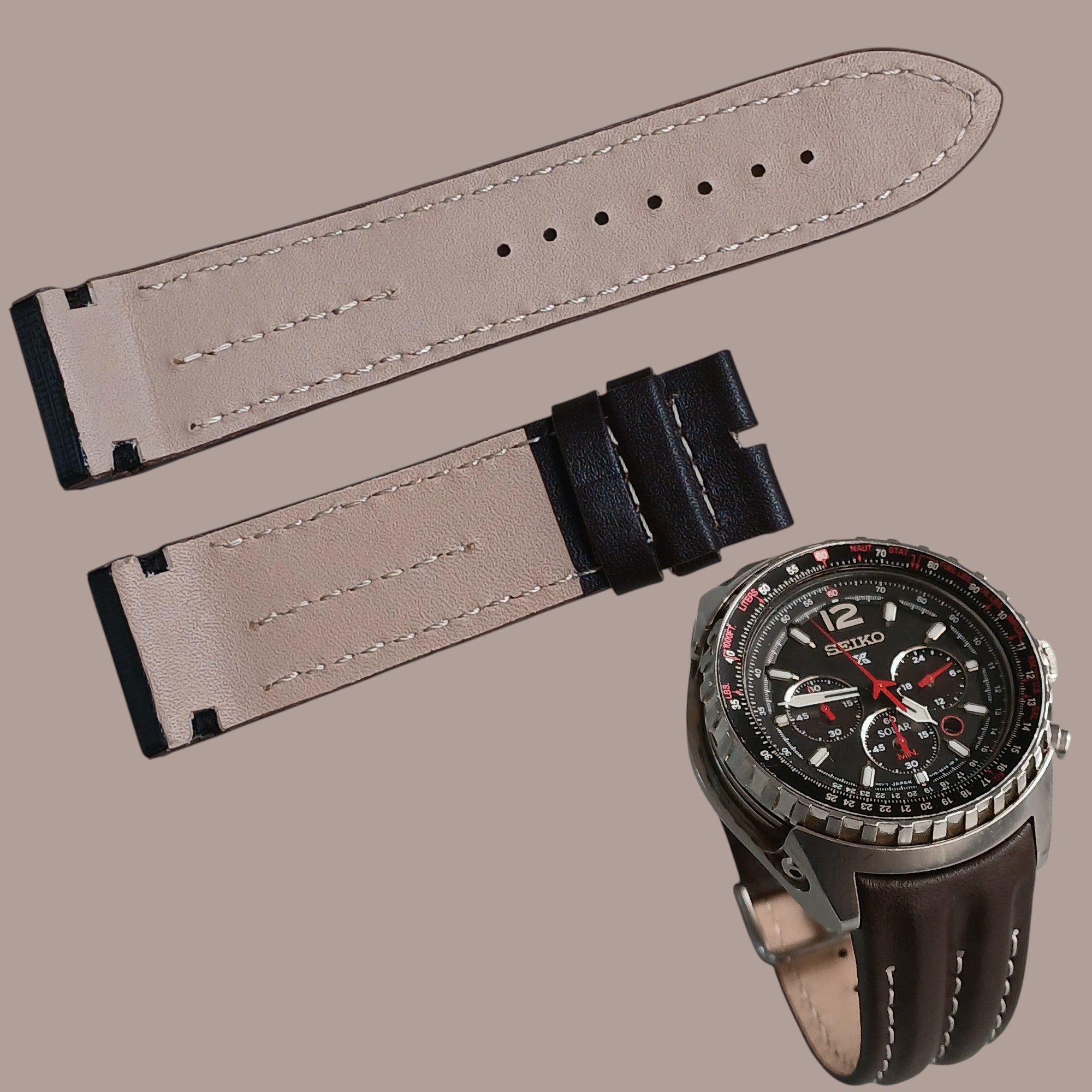 Seiko V175-0CK0 kahverengi deri saat kordonu