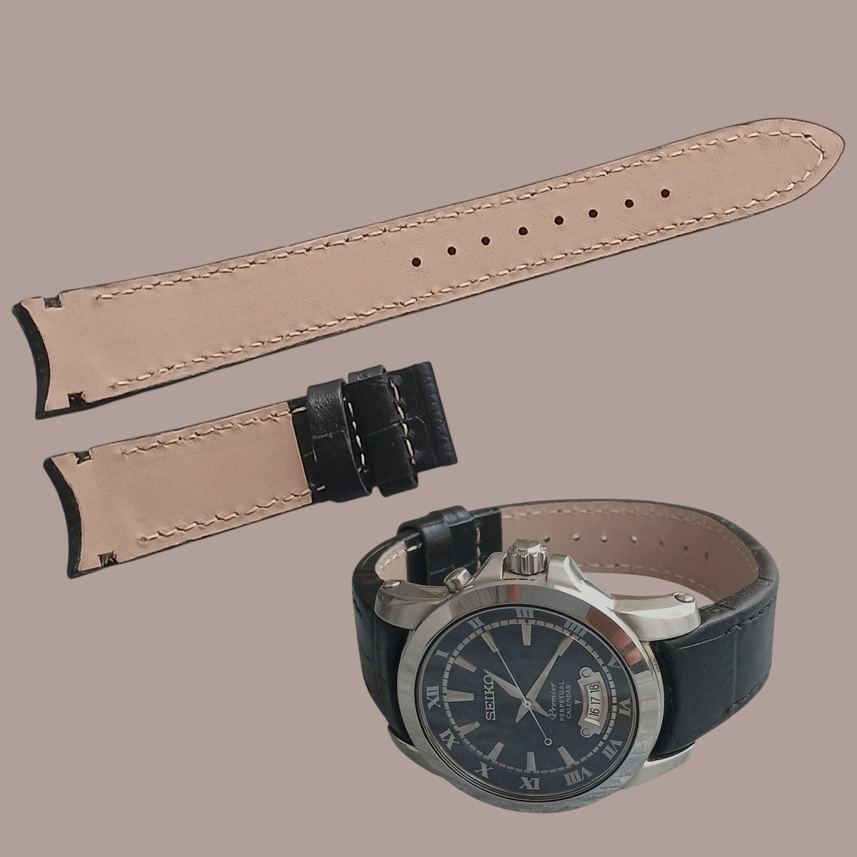 Seiko premier 6A32-0OX0 siyah deri saat kordonu