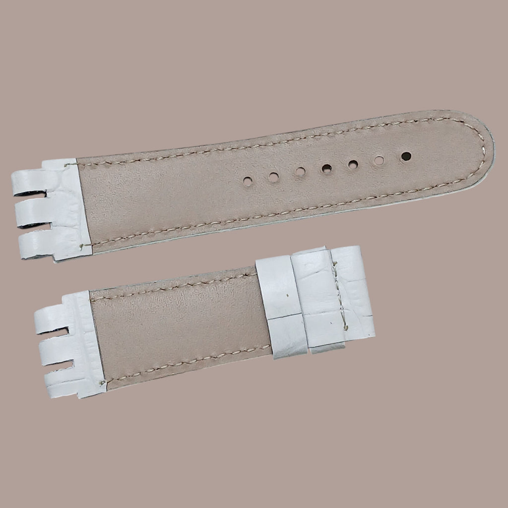 Swatch YOS Uyumlu El Yapımı Beyaz Deri Kol Saati Kordonu Kayışı
