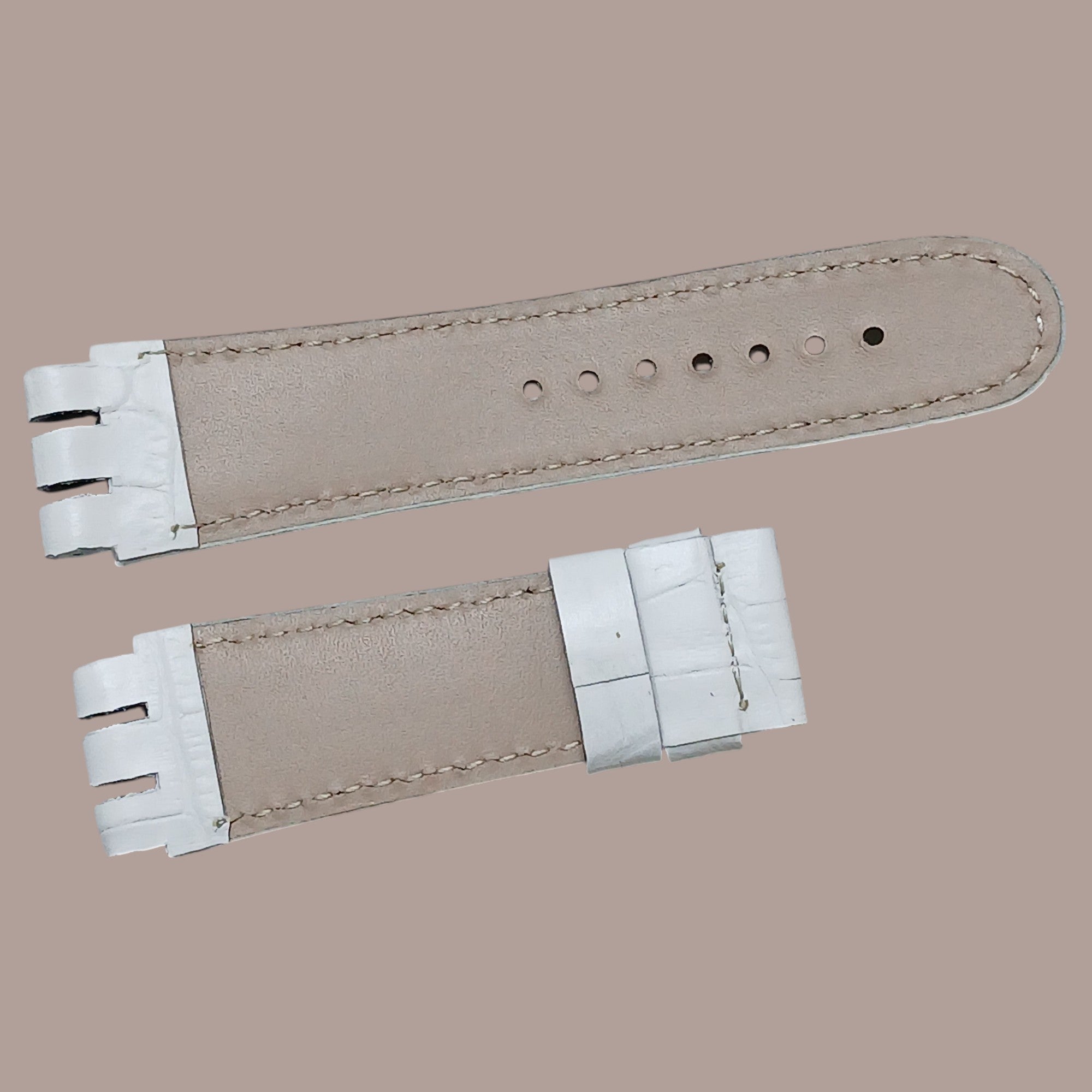 Swatch YOS Uyumlu El Yapımı Beyaz Deri Kol Saati Kordonu Kayışı