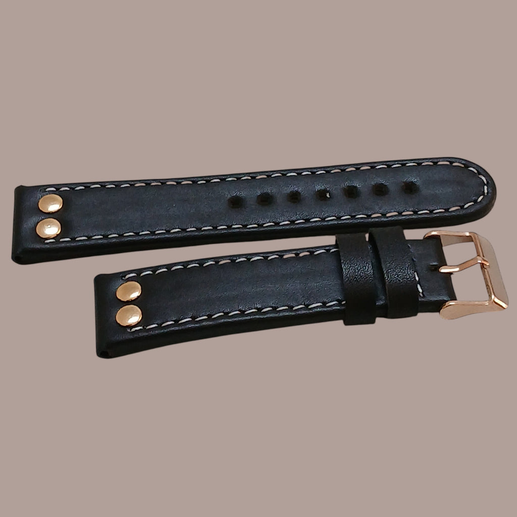 TW Stell 22mm Uyumlu El Yapımı Siyah Deri Kol Saat Kordonu Kayışı