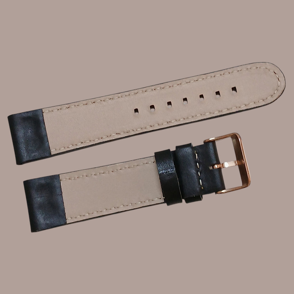 TW Stell 22mm Uyumlu El Yapımı Siyah Deri Kol Saat Kordonu Kayışı