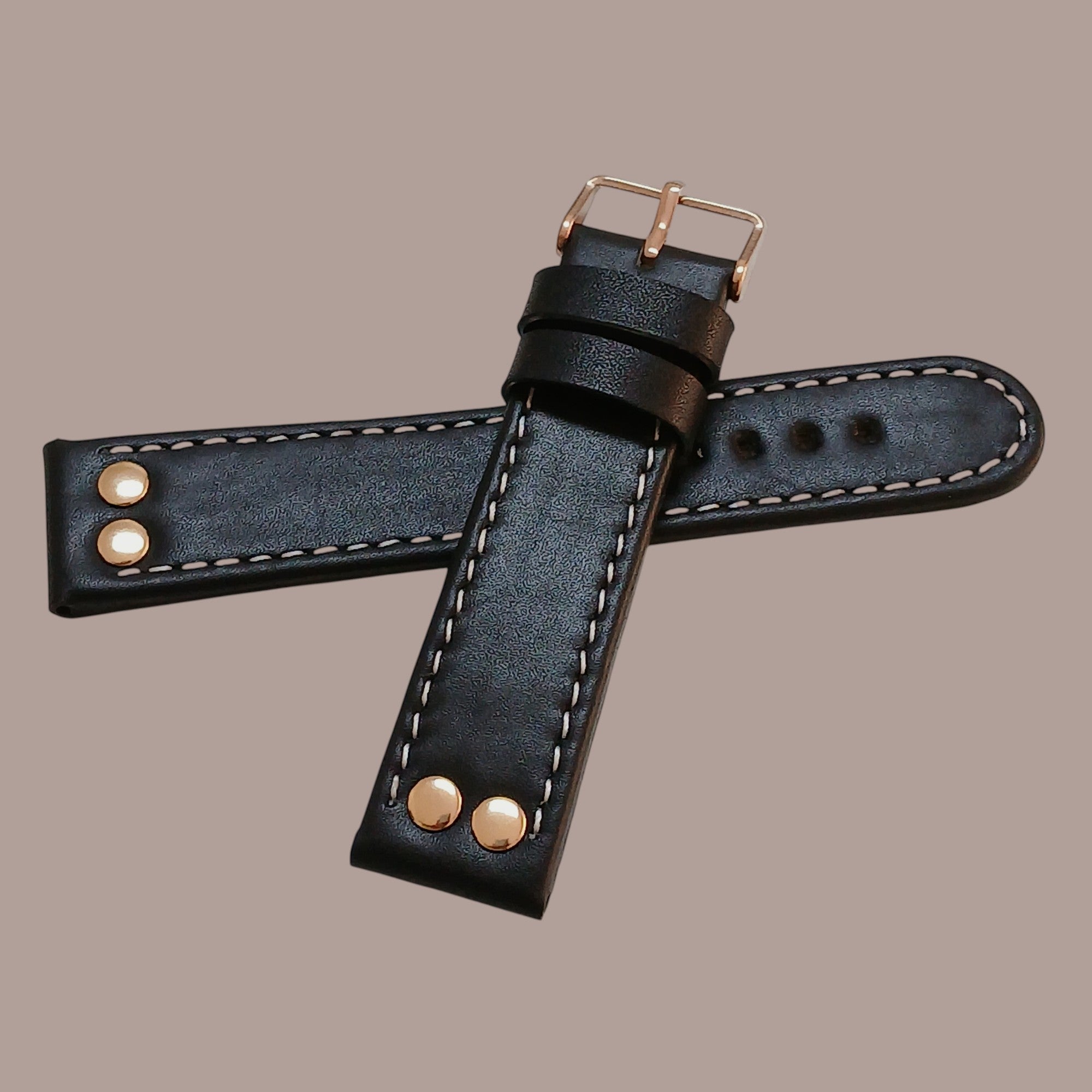 TW Stell 22mm Uyumlu El Yapımı Siyah Deri Kol Saat Kordonu Kayışı